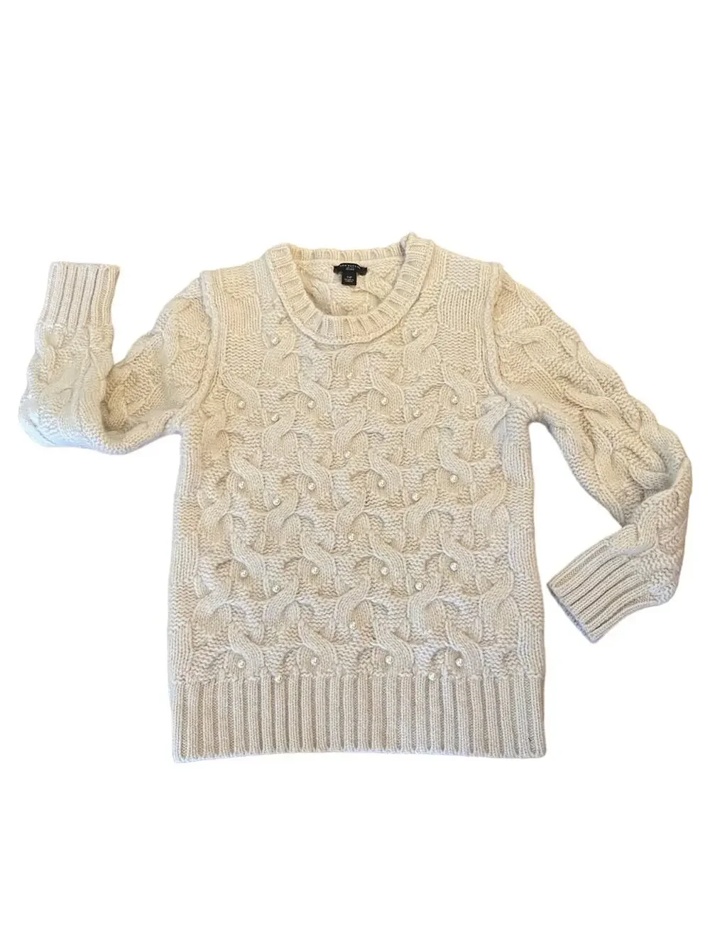 Ann Taylor pearl embellished wool and rabbit hair sweater size small P